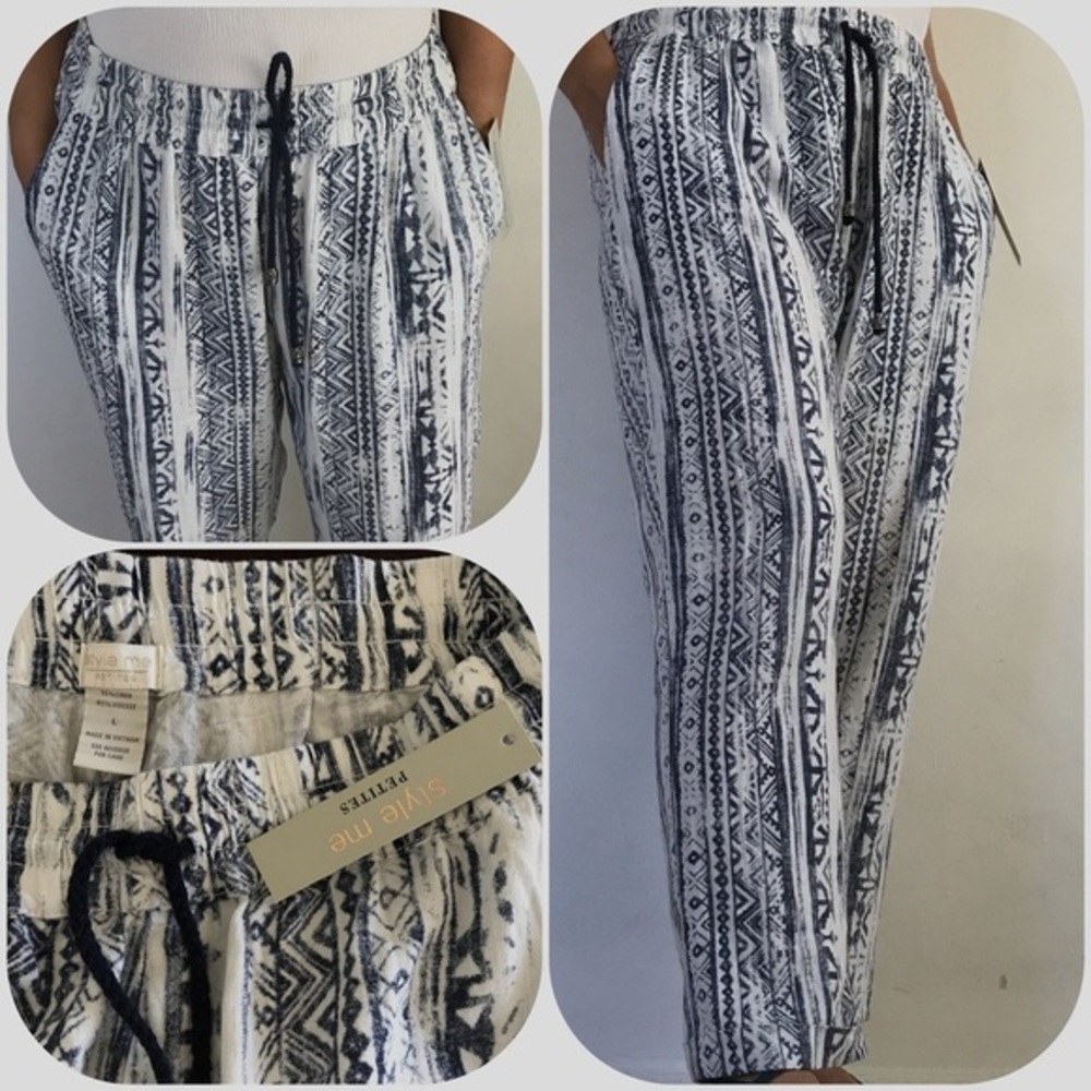 New Modern Drawstring Linen Cropped Pants - Picture 2 of 8